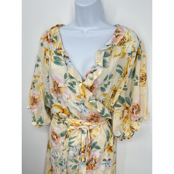 Old Navy rap Mid  Dress Women 3X Multi Pink‎  Floral layered Cotton Wrap V Neck - Picture 4 of 13